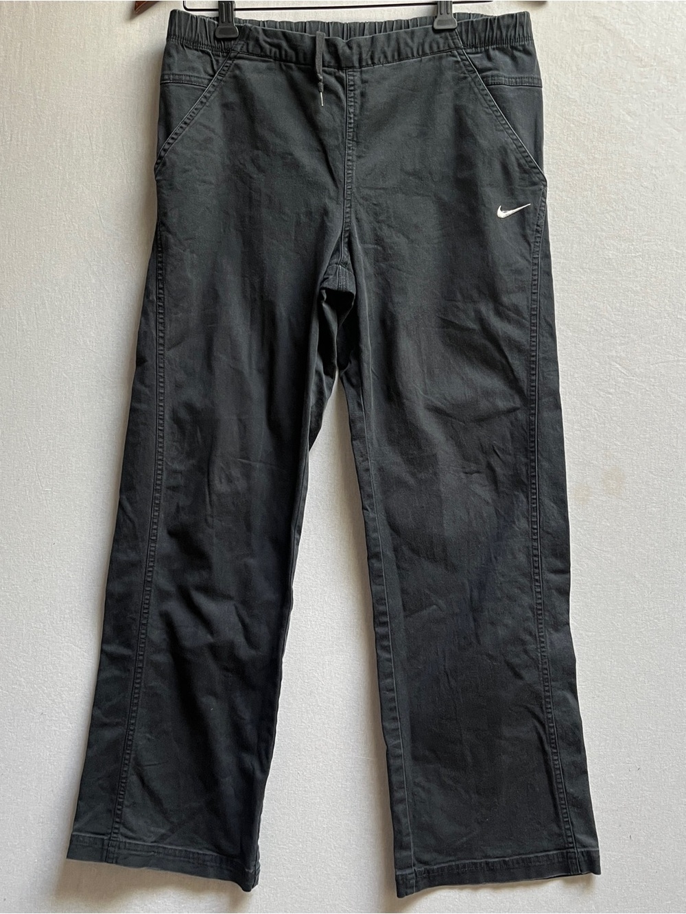 Nike Black Straight Leg Pants Cotton Blend Embroidered Swoosh Sz M
